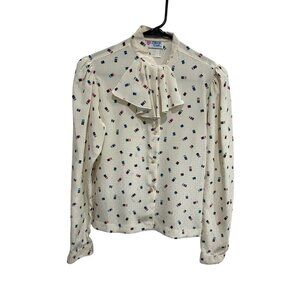 Vintage College Town Button Front Long Sleeve Blouse Sz 5/6 Scarf Tie Detail